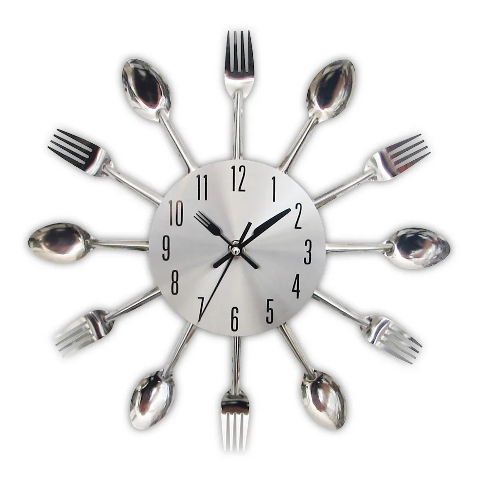 Fashion Metal Kitchen Wall Clocks New Arrivals Creative Spoon Fork European Quartz Modern Design Home Decor Clocks