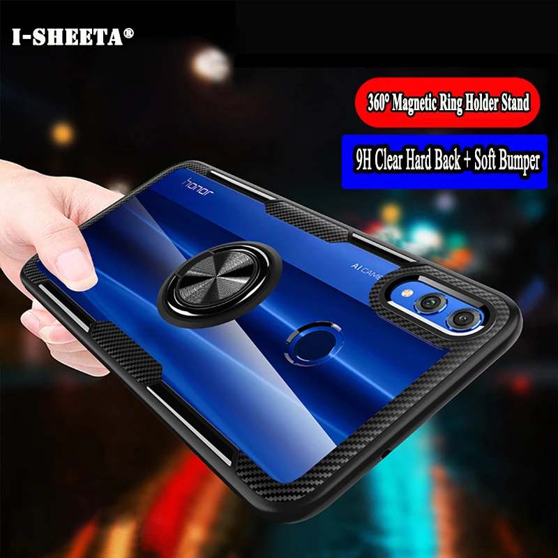 

Hybrid Case For Huawei Honor 8X Max Play 360 Metal Magnetic Finger Ring Holder Stand Soft TPU Bumper Clear Hard PC Back Cover