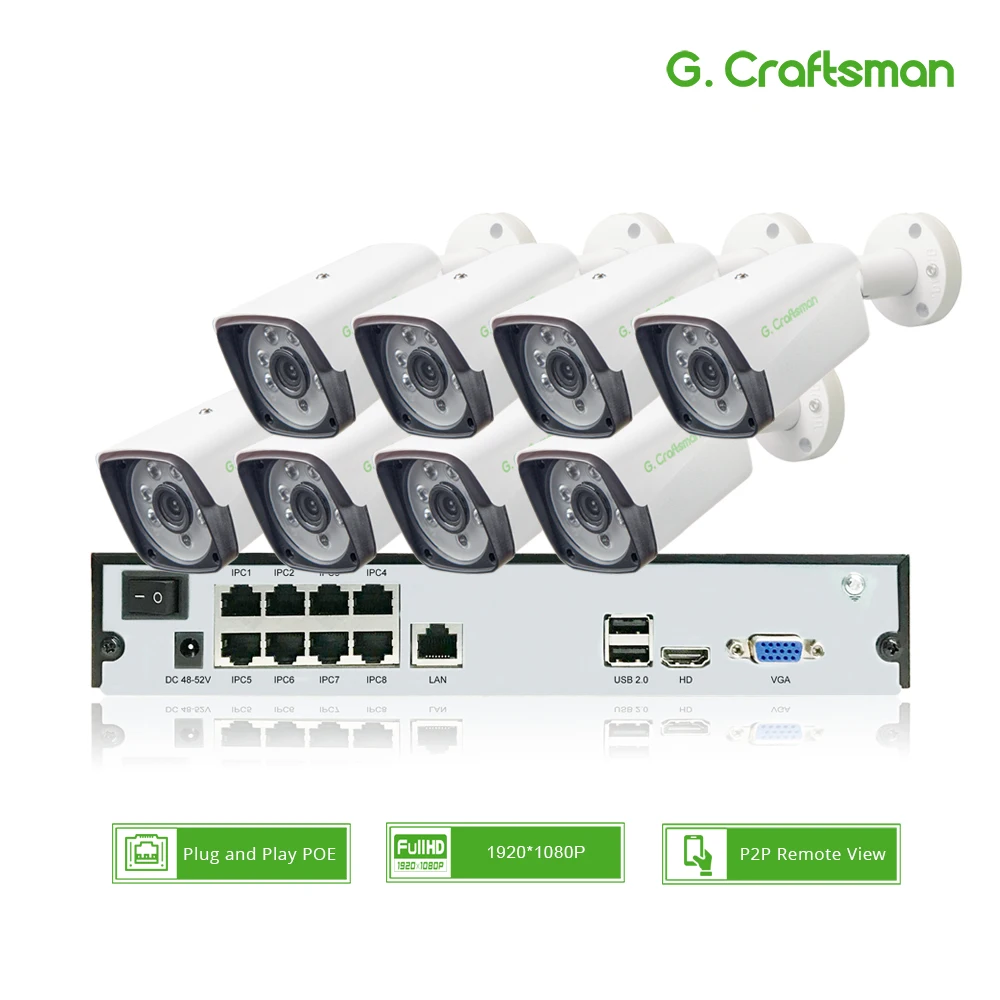 Система видеонаблюдения 8 каналов 1080P POE H.265 9 NVR 2 0 МП наружная водонепроницаемая IP