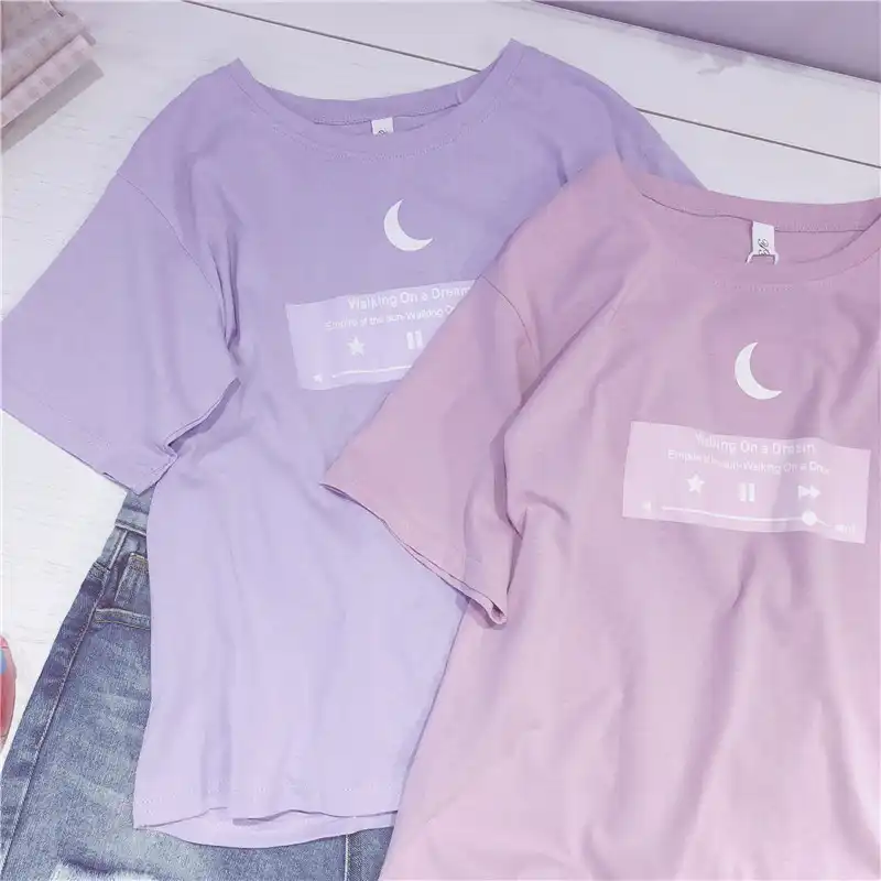 Summer Harajuku Women Moon Cartoon Kawaii T Shirt Radio Graph Letters Printed T Shirts Casual Tees Short Sleeve O Neck Cute Tops T Shirts Aliexpress