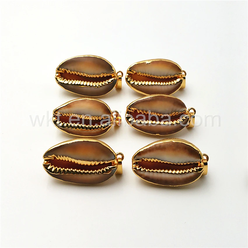 

WT- JP020 New Brown Scallop Shell Pendant with 24k gold electroplated Pendant,Fashion Cowrie Pendant Gold Shell Jewelry