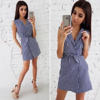 

Striped Button Shirt Dress 2019 Women's Vacation Bohemian Beach Dress Sexy Deep Loose Dresses Summer Casual Women Dresses