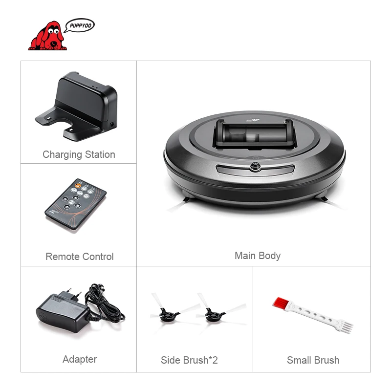 PUPPYOO Robotic Vacuum Cleaner Intelligent Multifunctional Collector Self-Charge and High Suction Power Side Brushes WP615