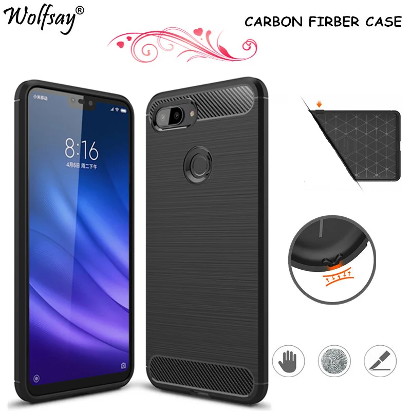 

Wolfsay Carbon Fiber Cover For Xiaomi Mi 8 Lite Case 6.26" Soft Rubber Impact Silicone Case On Xiaomi Mi 8 Lite Funda Mi 8 Lite