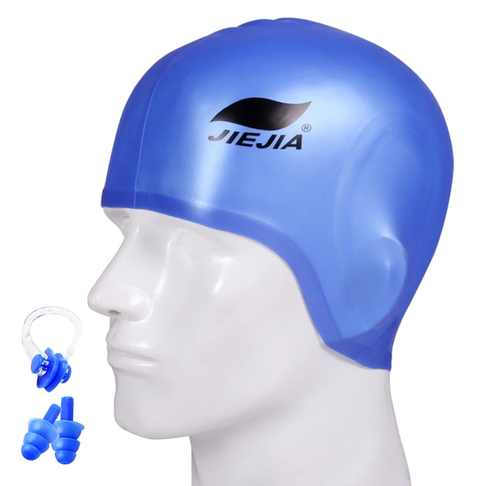 

Swim Cap Silicone 3D Ergonomic Ear Protection Swimming Cap Sport Swim Pool Hat for Men & Women Adults with Nose Clip & Ear Plugs