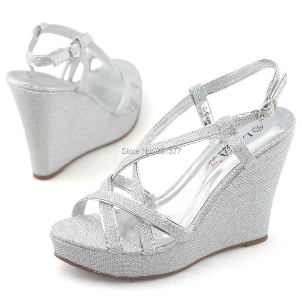 white sparkly wedges