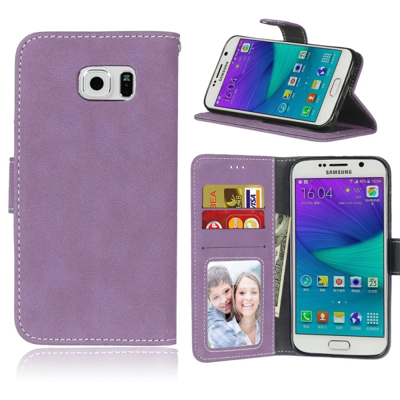 Роскошный Ретро Матовый кожаный чехол бумажник для телефона Samsung Galaxy S5 I9600 S6 G920 Edge
