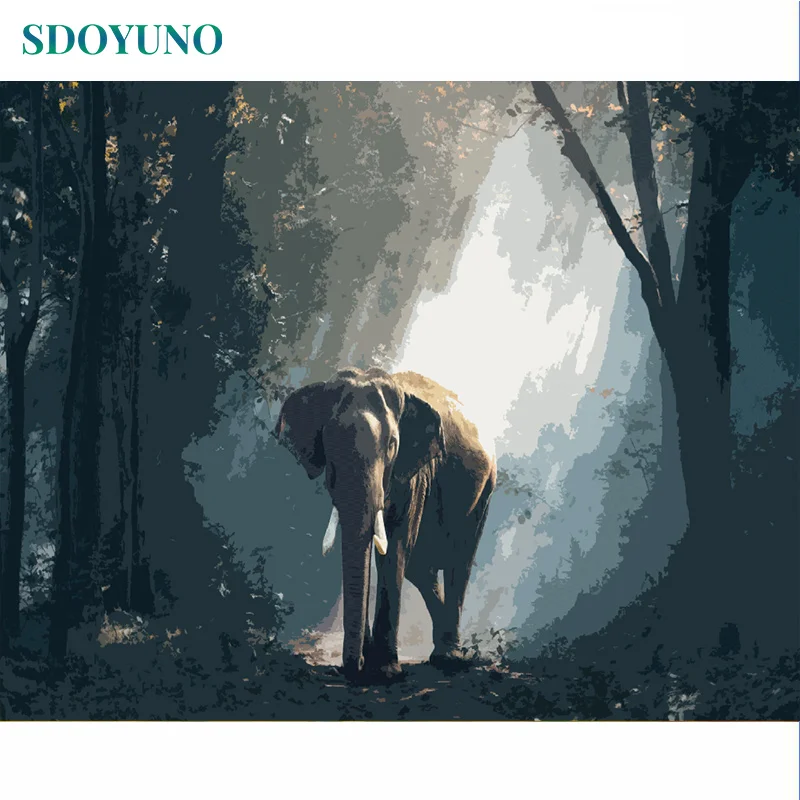 

Elephants in Dark Forest Painting By Numbers Room Decoration Frame DIY Home Decor paint by number canvas painting kits