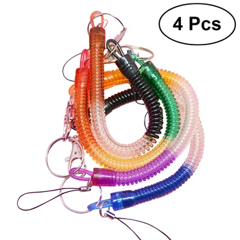 Günstige 4 Stücke Frühling Spule Schnur Leine Flexible Diebstahlsicher Stretch Elastische Lanyard Schlüsselring Mit Clip (Zufällige Farbe)