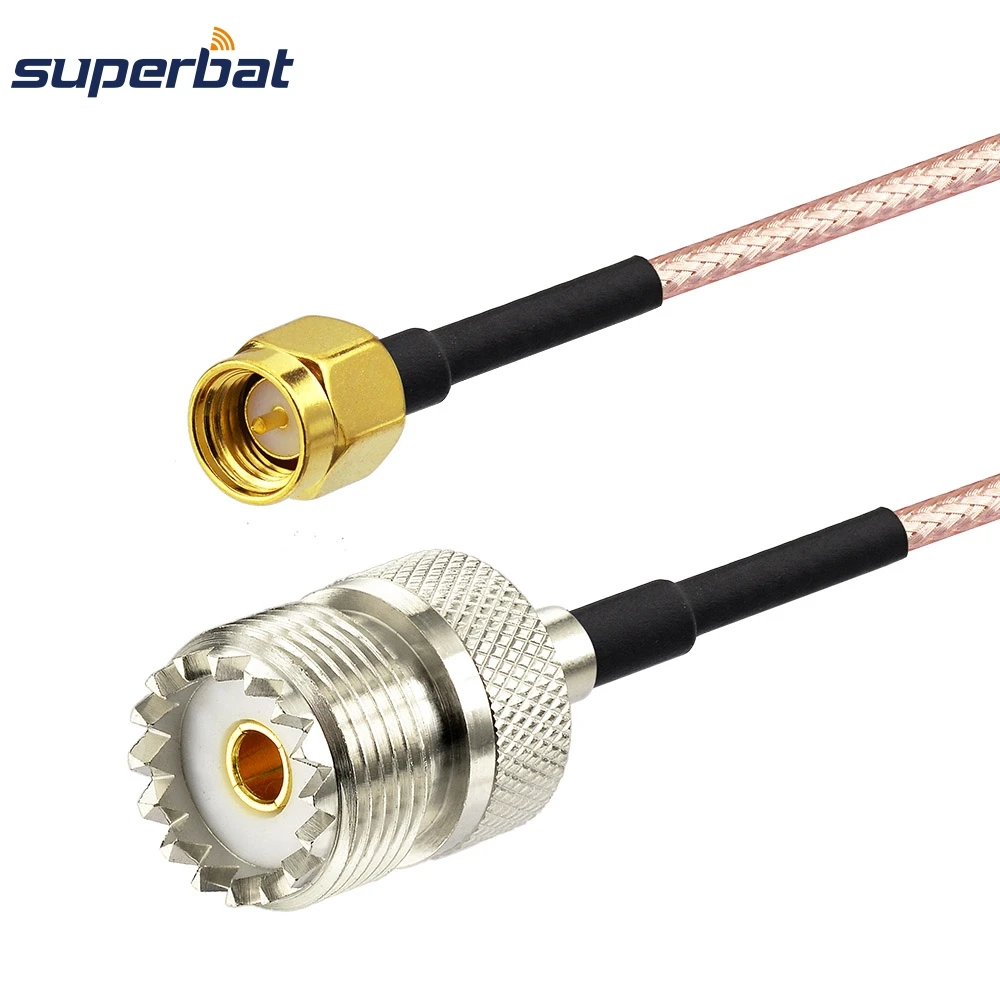 Superbat UHF PL259 SO239 Female Jack to SMA Male Plug Connector RF Pigtail RG316 Antenna Extension Cable 15cm for Wireless
