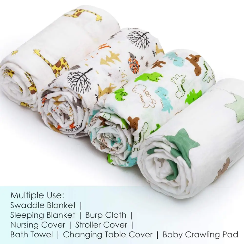 2pcs/set Newborn Baby Blanket Cotton Bamboo Blanket Cartoon Patterns Multi-use Infant Towel Baby Muslin Swaddle Wrap