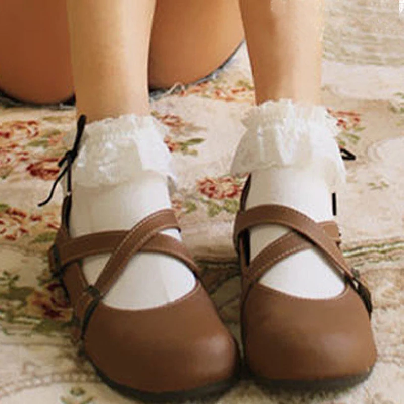 

1 Pair Sweet Retro Vintage Female Crystal Lace Bowknot Cotton Bow Elastic Floral Short Socks For Woman Girl