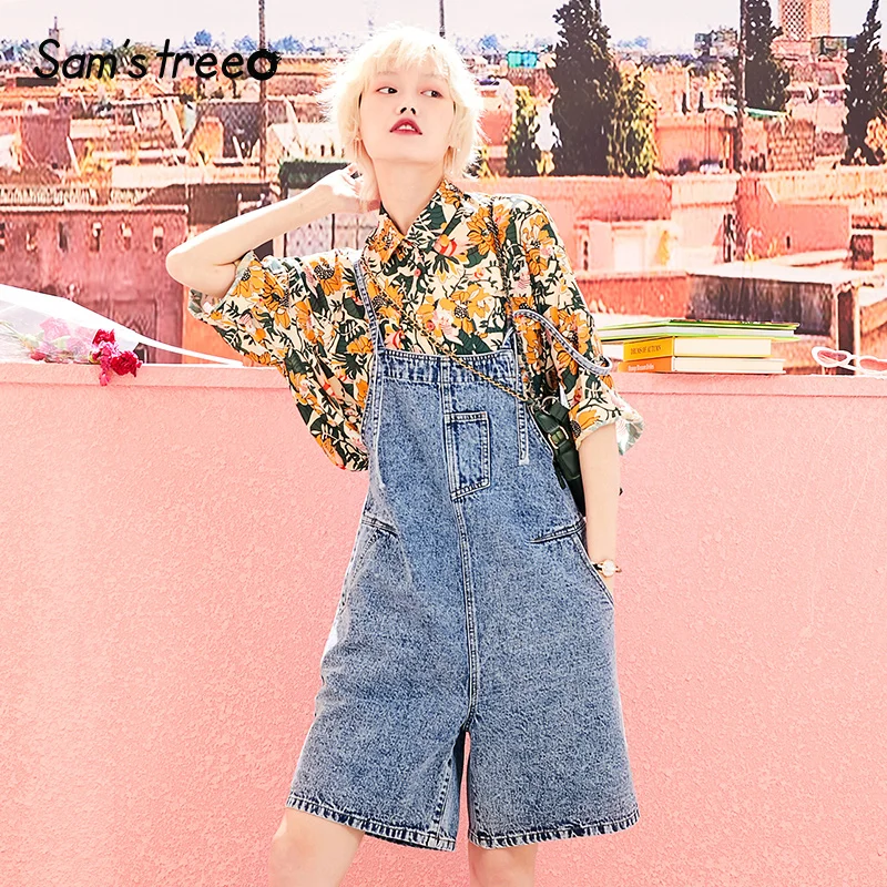 

Samstree Women Summer Denim Overalls Jeans with Pockets Vintage Bib Jeans Pants Cotton Buttons Female Plus Size 2019 Bottoms