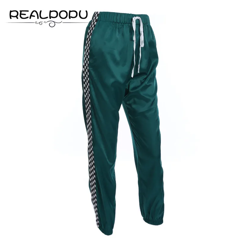 Waatfaak, женские зеленые брюки с высокой талией, лоскутные, шахматные, бегуны, длинные штаны, шаровары, пятнистые брюки, эластичный шнурок на талии - Цвет: Green Pants