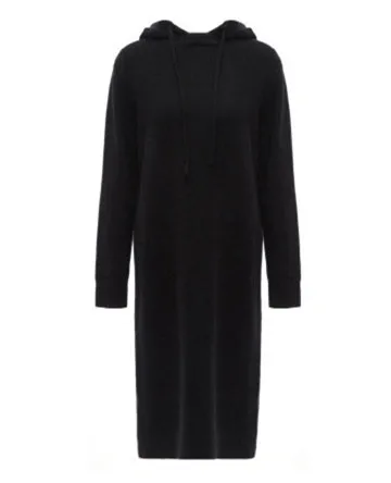 Осенне-зимнее Новое корейское Модное Длинное платье-свитер с капюшоном, повседневные свободные базовые толстые вязаные платья средней длины, женское платье - Цвет: black