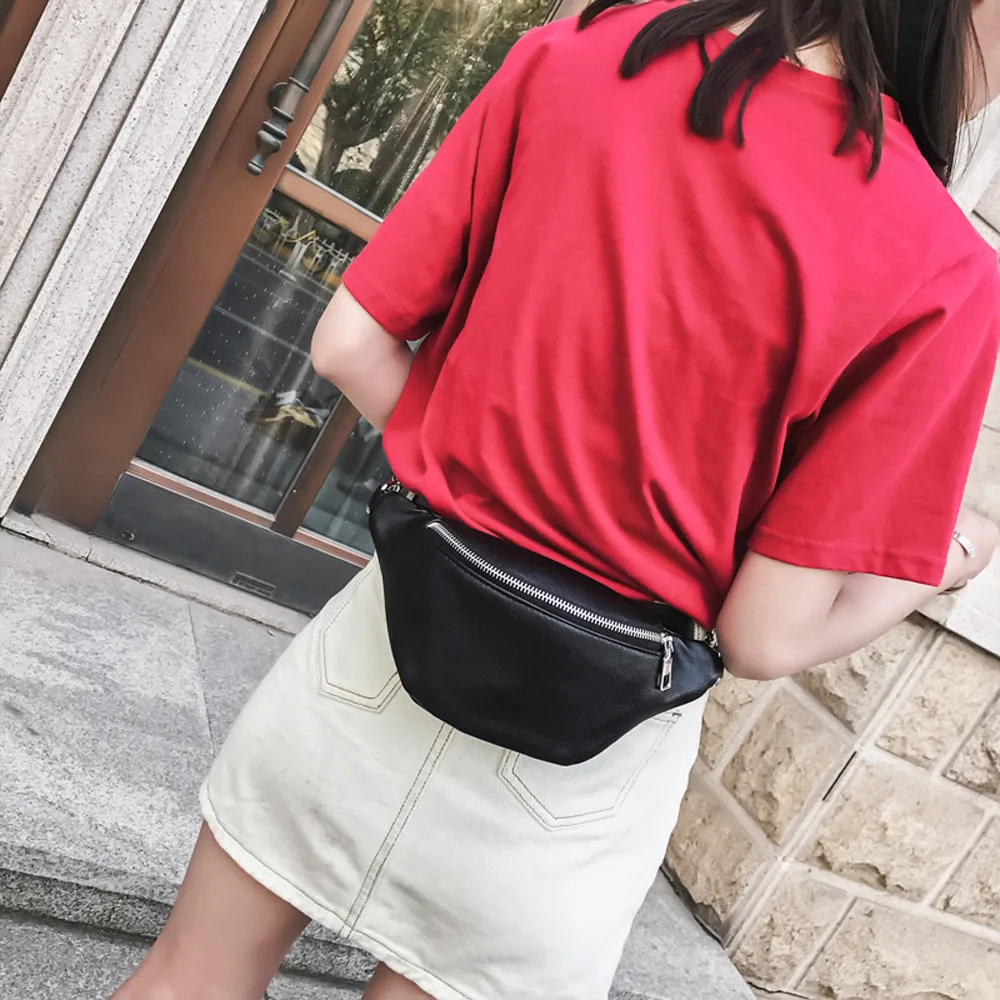 Women Chest Bags Fashion Chain Leather Messenger Bag Shoulder Bag Female Large Capacity Zipper Phone Money Waist Packs