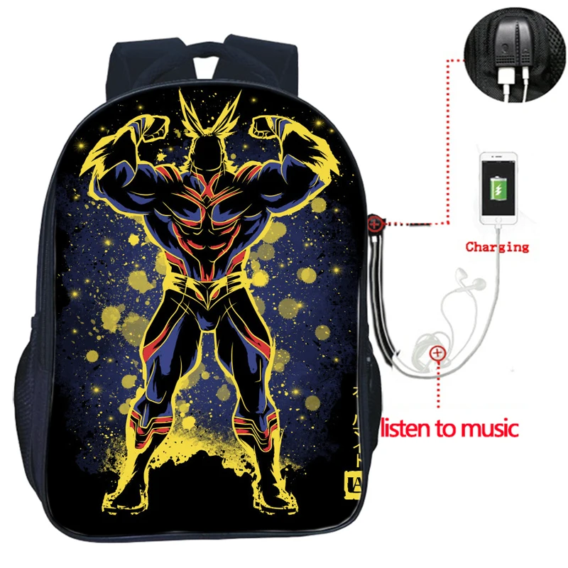 Мужской, женский, для мальчиков и девочек, школьный рюкзак Boku No Hero Academy, USB зарядка, двойной карман, модный ранец для ноутбука My Hero Academy - Цвет: 19