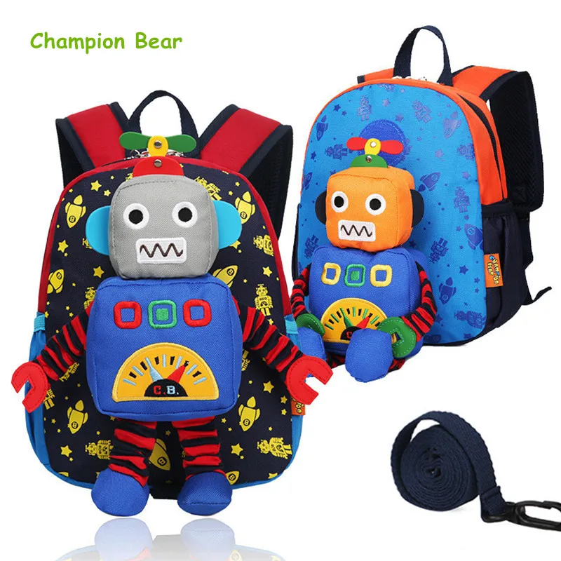 

Aged 1-3 Harness Toddler Mini Baby Backpack Kids Bag Remove Plush Robot Anti-lost Kindergarten Children School Bags Strap Walker