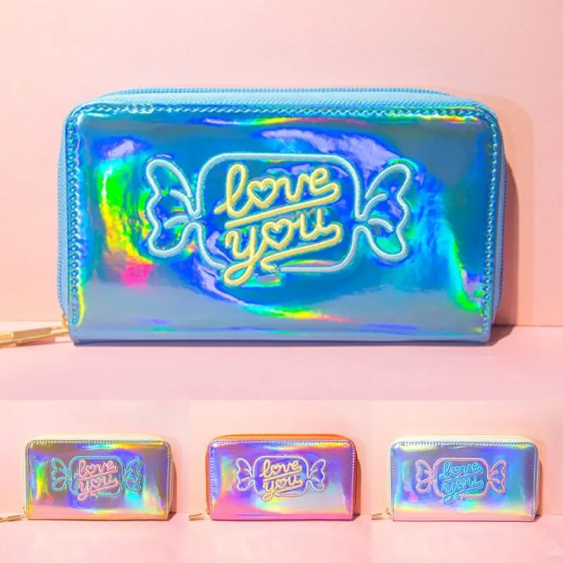 

Candy Love you Long Girls Purses Laser Gradient color Rainbow Light Lady Handbags Fashion New Bentoy Money Bag Angle Bags Burse
