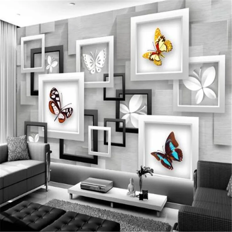 Custom Wallpapers 3D Stereoscopic Butterfly Photo Wall Murals Silver