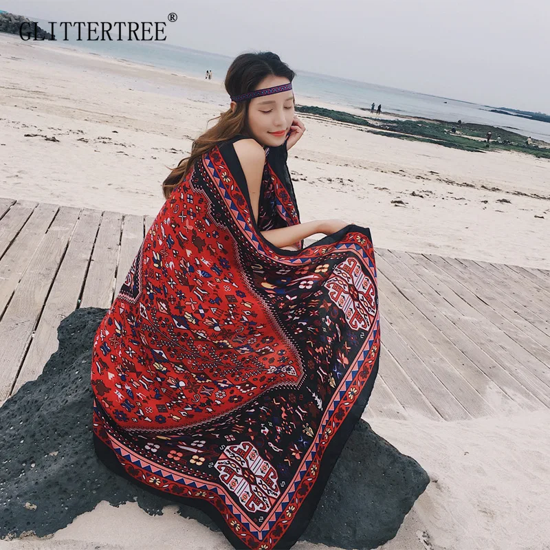 

2019 New 140x190cm Pareo Scarf Women Beach Sarongs Beach Cover Up Summer Chiffon Scarves Geometrical Design Plus Size Towel