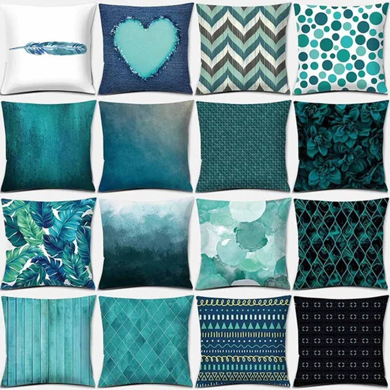 

Cushion Cover Blue Pillow Cover 45*45 Throw Pillows Soft Home Bedroom Living Room Decorative Geometric Pillow Case Home Decor
