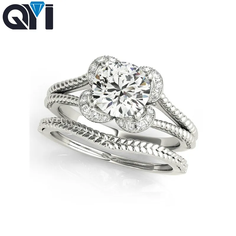

QYI Engagement Ring Round Cut 925 Sterling Silver Rings Sets Wedding ring Women Fashion Wedding Jewelry For Girls