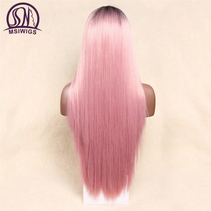 MSI Wigs 26 дюймов Длинные два тона розовый парик блонд прямые синтетические парики для женщин термостойкие натуральные волосы Омбре