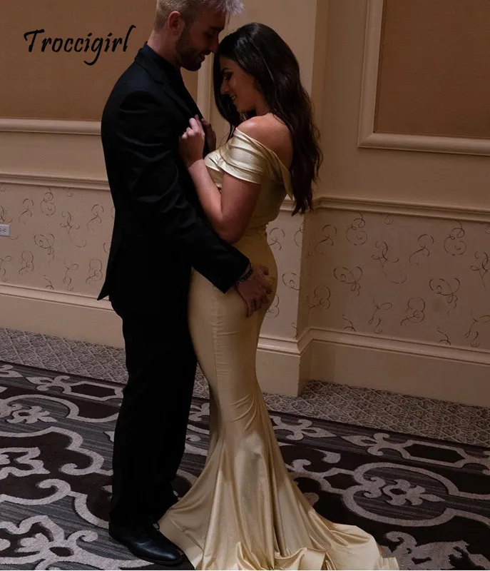 24-2     2019 sexy taffeta mermaid evening dress off the shoulder satin party gown prom dresses custom made