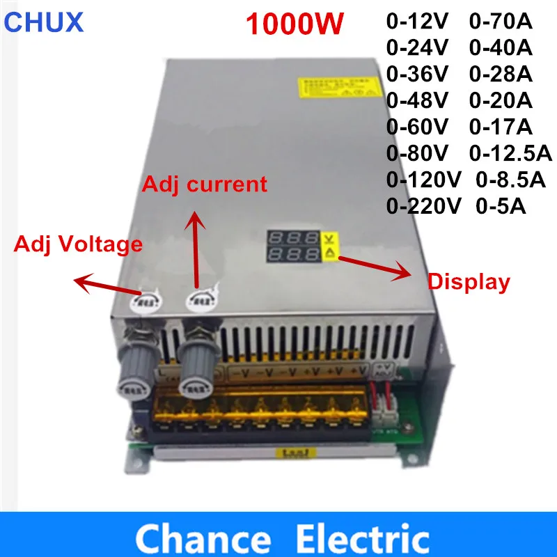 

Adjustable 1000W switching power supply with Digital Display adjustable power supply dc 12V 24V 36V 48V 60V 80V 120V 220V