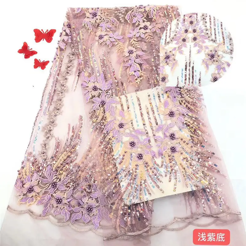 

2019 new French net lace fabric 3D flower African tulle mesh lace fabric high quality sequin beaded African applique lace fabric
