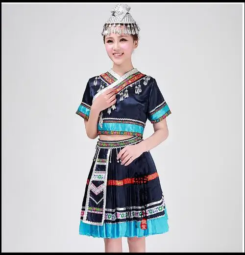 Новый 2017 скидка Для женщин хмонг Мяо Костюмы древних традиционный танец китайское платье плюс Размеры Мяо хмонг одежда