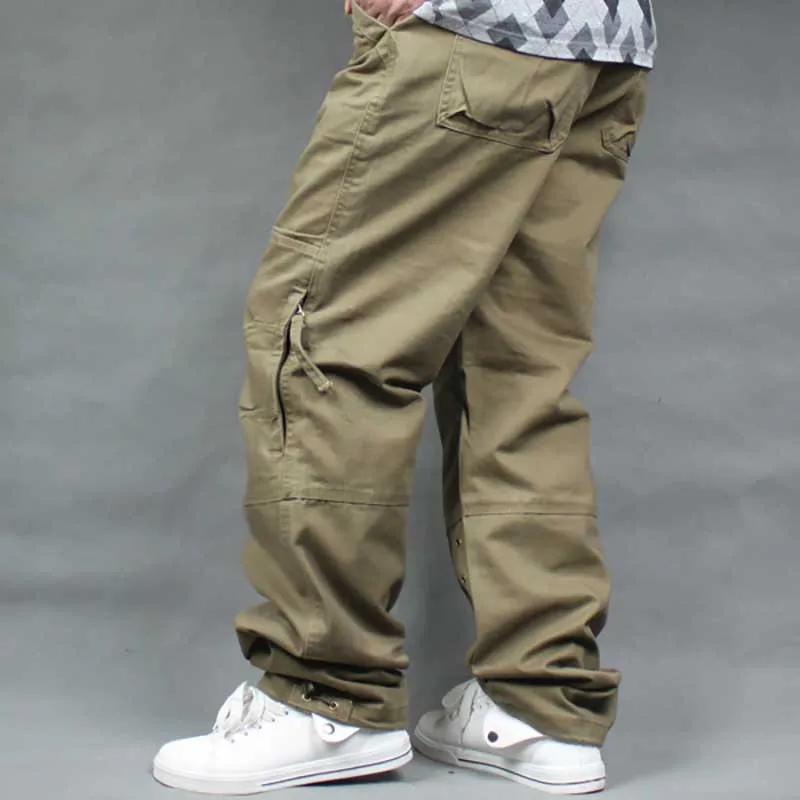 

Spring Cargo Pants for Men Casual Cotton Trousers Side Zipper Pocket Loose Baggy Straight Joggers Pants Man Clothing Plus Size