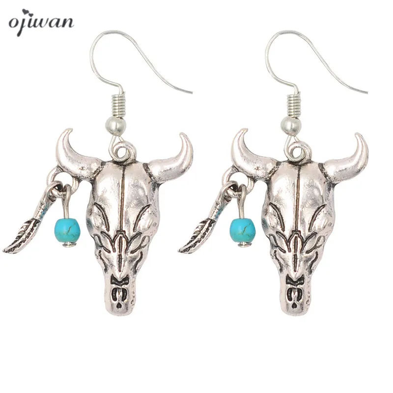 

oorbellen Tribal Earrings Hippie Chic Southwestern Steer Skull Earrings Boho Earrings Indian Native American Jewelry Cowgirl