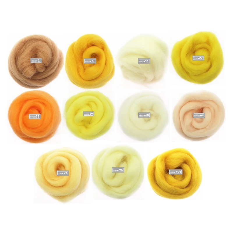 

11 Colors Yellow Series Felting Wool 10/20/50g/bag Flower Plants Wool Roving Needle Felting Handmade Spinning DIY Craft Material