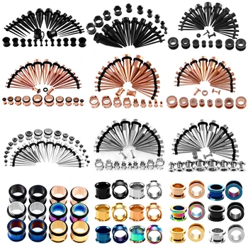

Steel Mix Style Ear Stretcher Taper Kit Screw Tunnel Plug 14G-00G Ear Stretcher Taper & Single Flared Ear Gauge Kit Body Jewelry