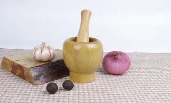 

Trumpet Wooden Garlic Ginger Mortar Pestle Grinding Bowl Mixing Device Home Kitchen Grinder Masher Household Practical Tools