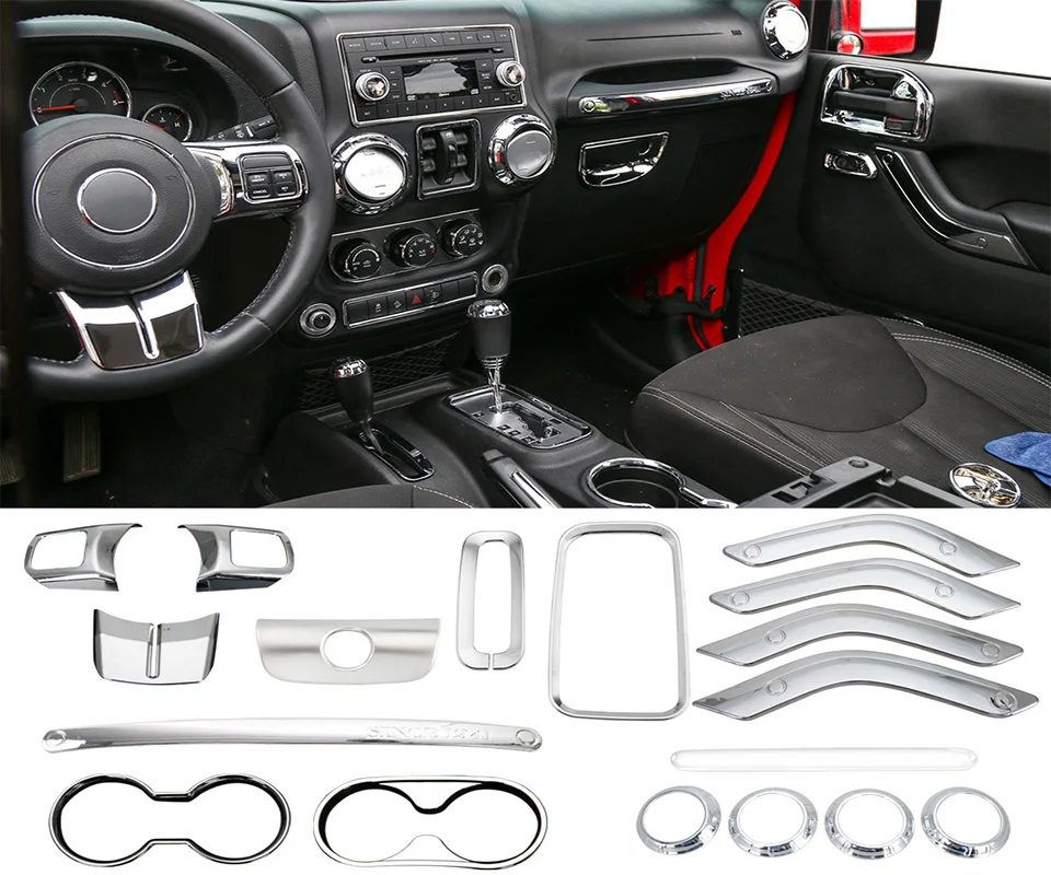 SHINEKA Interior Mouldings 18Pcs High Quality Auto Accessories Set Interior Decoration Stickers Kit For Jeep Wrangler JK 2011+  