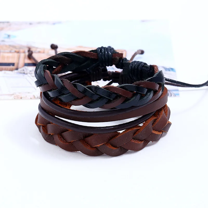 Лидер продаж 100% ручная плетеная бижутерия многослойный кожаный плетеный браслет