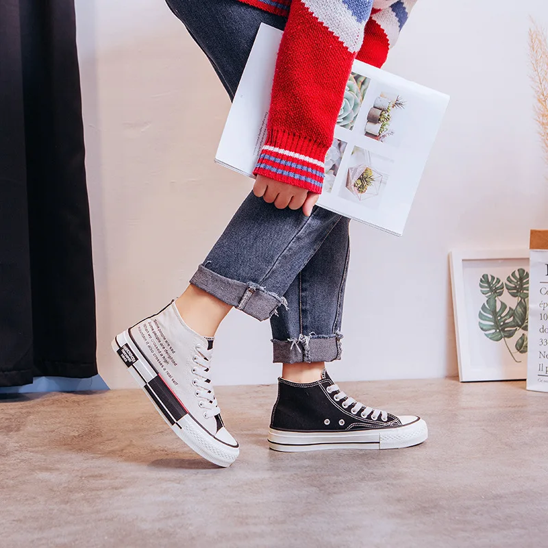 

2019 new high-top canvas shoes female Korean version of the wild leisure port wind color flat-bottom shoes flat shoes women