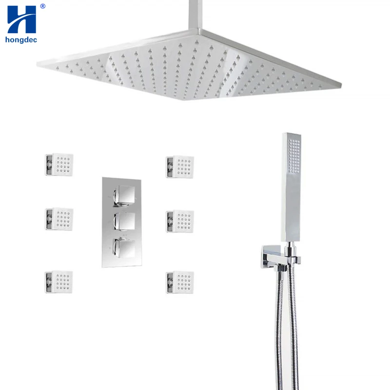 

Hongdec Concealed Thermostatic LED 16 " Shower Head Rainfall Shower system Mixer Set chrome