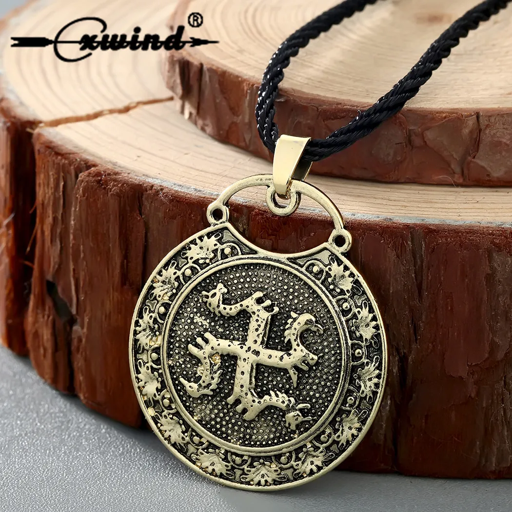 

Cxwind Amulet Slavic Animal Kolovrat with Horse Bird Pendant Ancient Slavic Symbol Talisman Pendant Necklace Men Charm Jewelry
