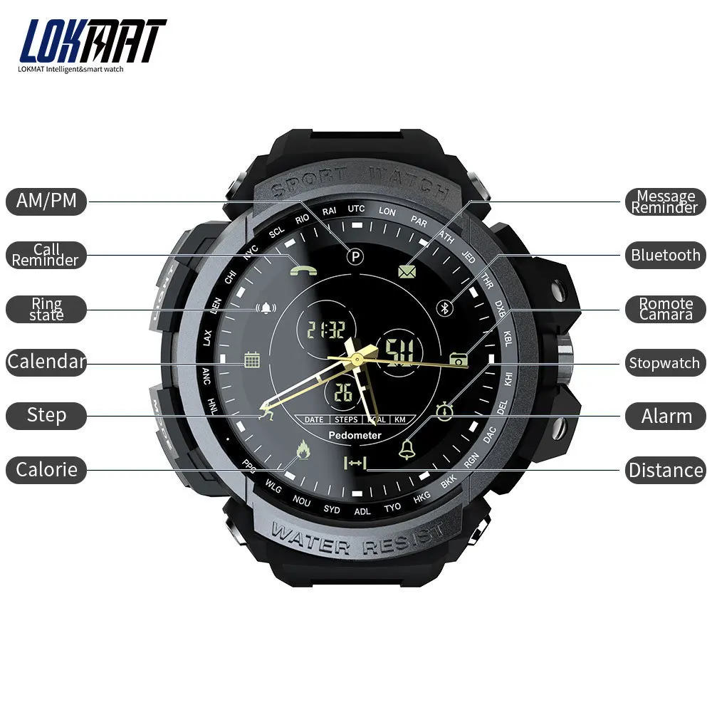  LOKMAT Sport Smart Watch Professional 5ATM Waterproof Bluetooth Call Reminder Digital Men Clock Sma - 32903746495