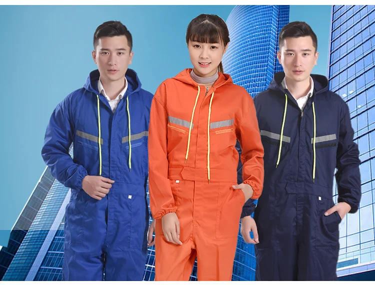 Men Women Coveralls Long Sleeve Hooded Reflective strip Overalls Auto Repair Engineering Spray Paint Workwear Working Uniforms (1)