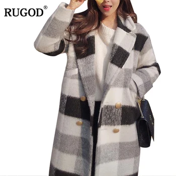 

RUGOD New 2018 Winter Cashmere Wool Coats Women Fashion Korean Thick Plaid Woollen Jacket Parka Female Long Coat Casaco Feminino