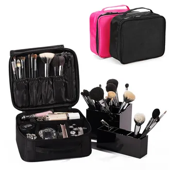 

2018 New Fashion Solid Portable Travel Makeup Storage Bag Dual Layer Case Organizer Waterproof Mini Train Bag 88 Popula