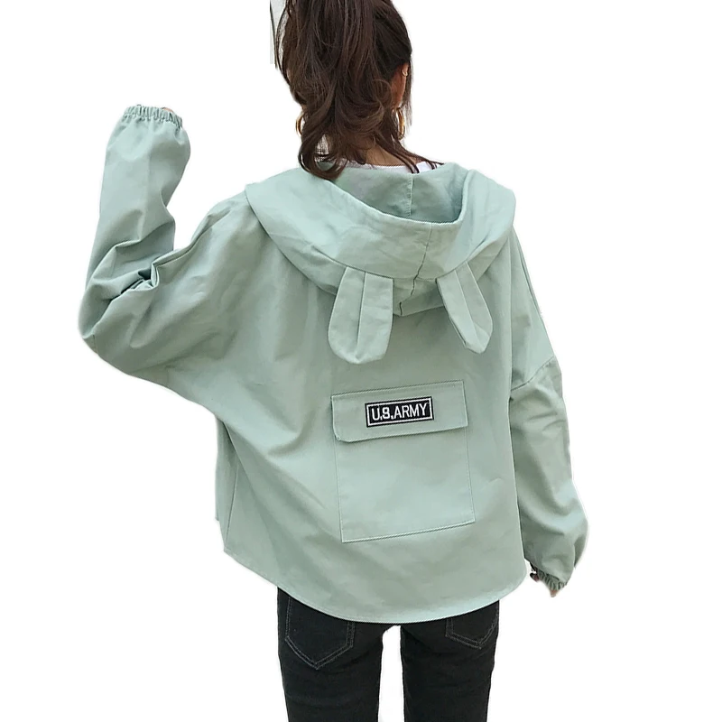 

2018 Autumn Women Jacket Cute Japanese Style Girl Hooded Short Bomber Jackets Zippers Long Sleeve Casual Coat Outerwear