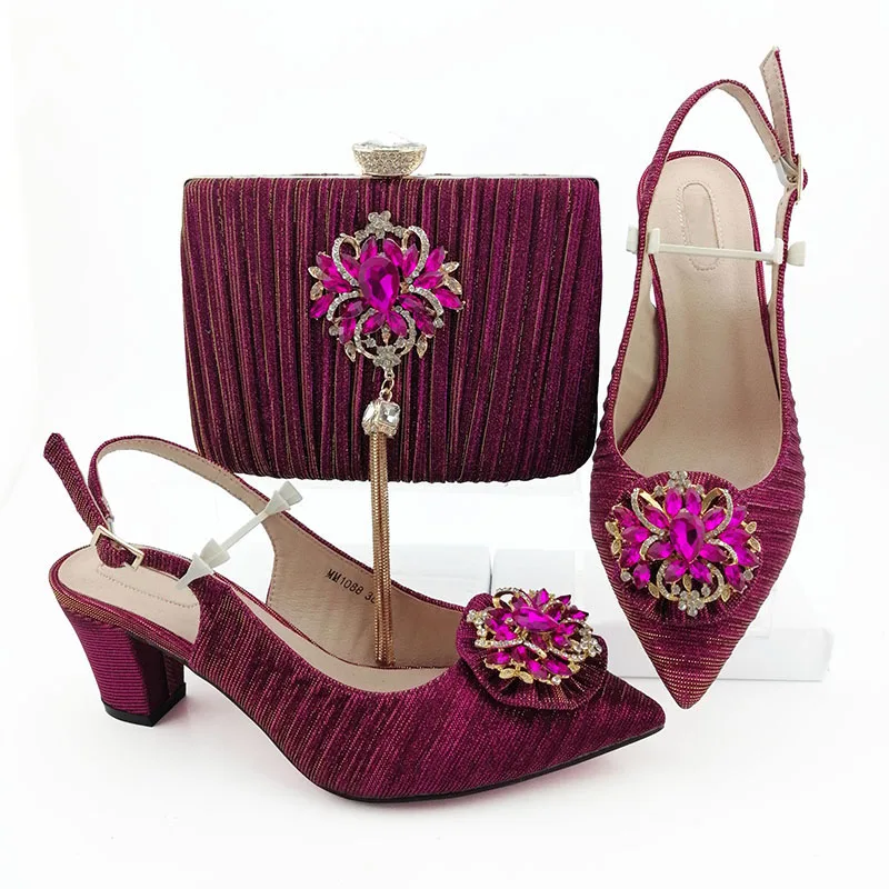 

Italian Ladies Matching Shoe and Bag Material with Crystal Nigerian Shoes and Bags Set for Party Women Shoe and Bag To Match