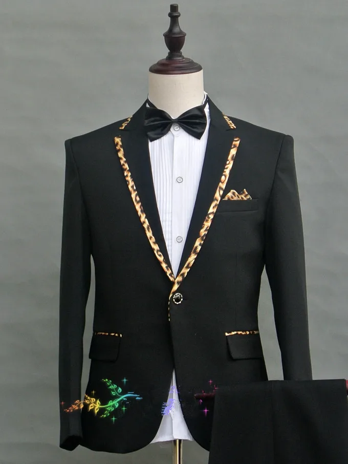 Пиджак+ брюки+ галстук) черный, белый, Леопардовый мужской костюм с воротником, Выпускные Формальные сценические костюмы для мужчин, певица, хор, одежда для выступлений