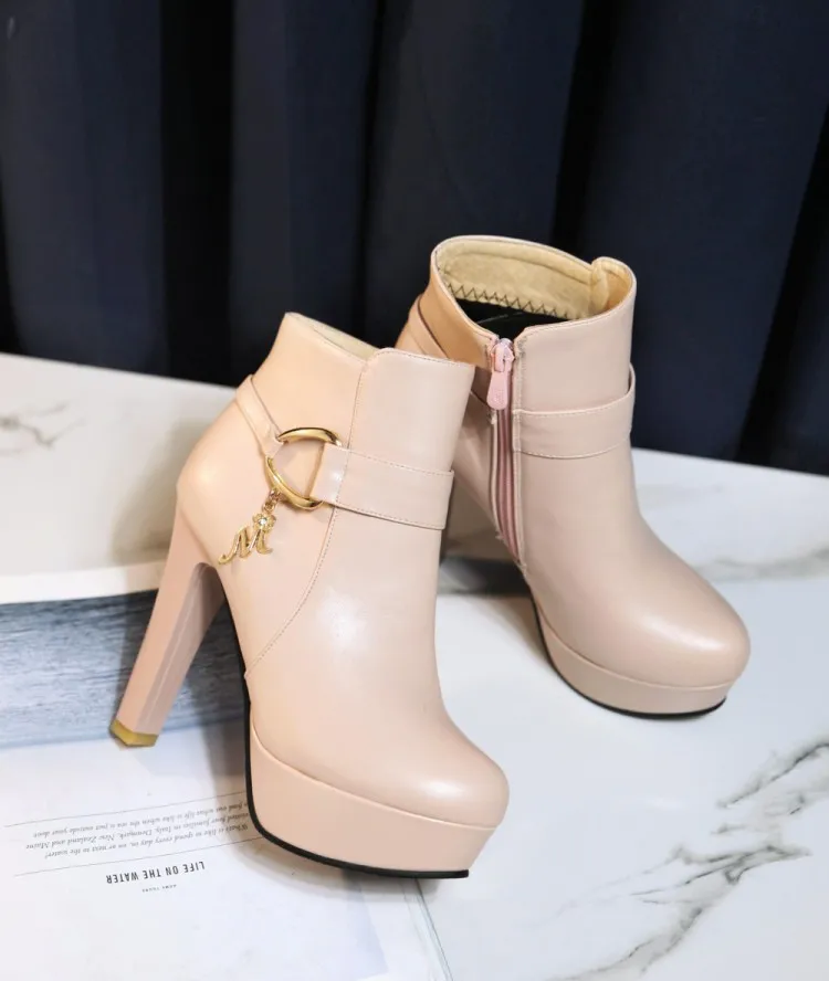 Womens Fashion Elegant Booties High Heels Shoes For Ladies Online Black And White Platform Ankle Boots Pink Beige19